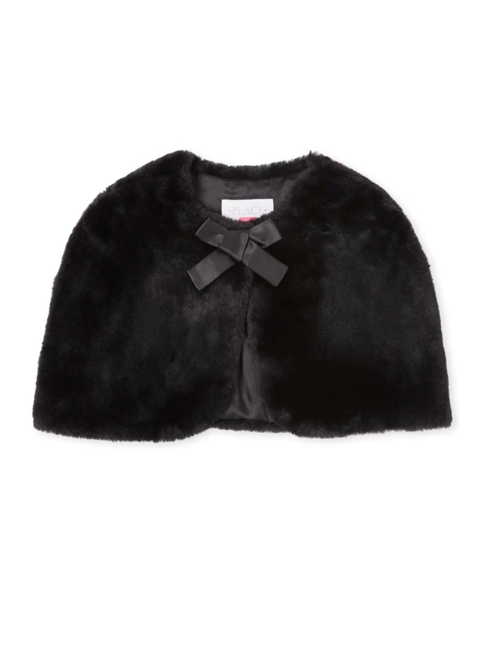 Place Girls Black Faux Fur Cape with Satin Bow